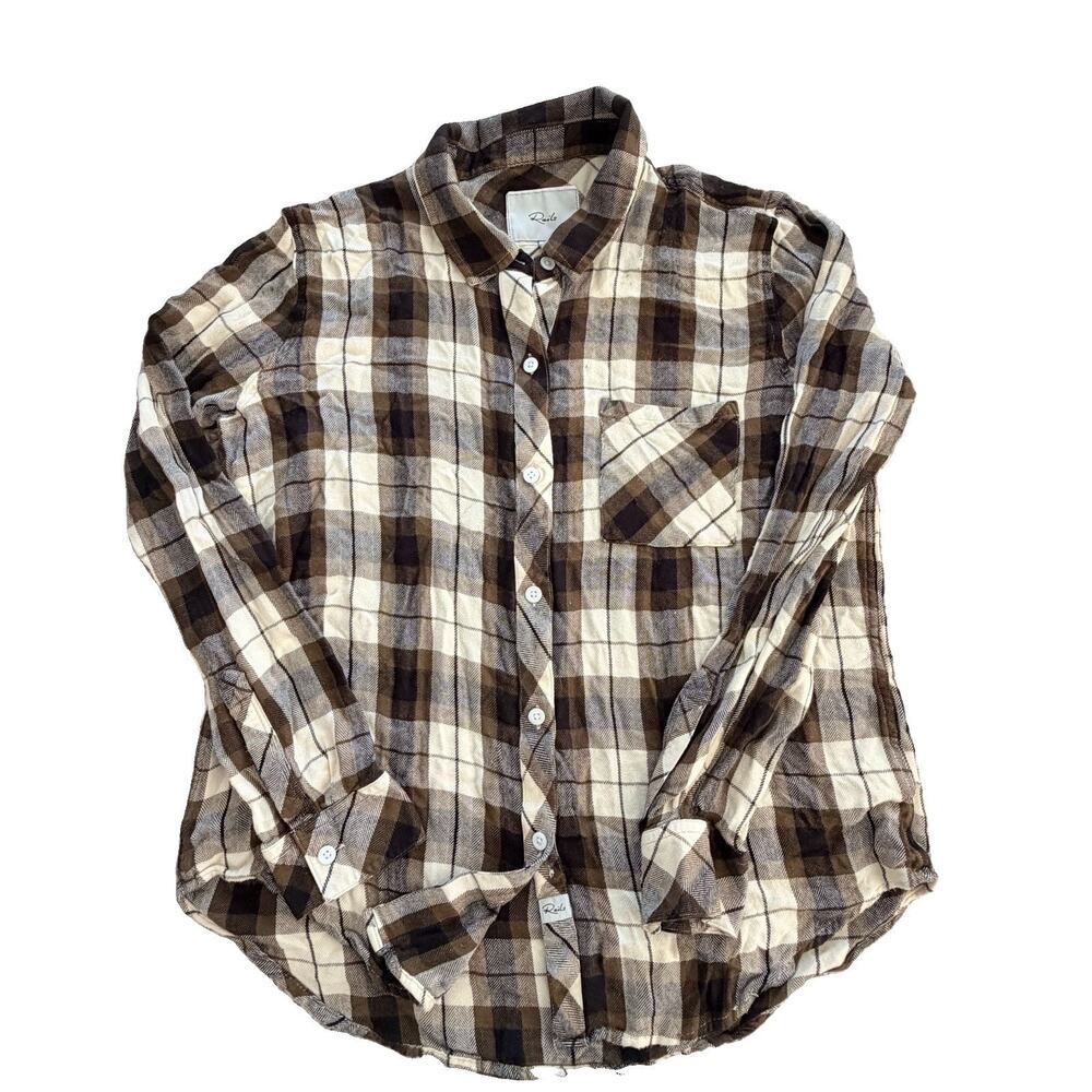 Rails Womens Hunter Plaid Flannel Button Down Shirt Ivory Olive Ash M EUC